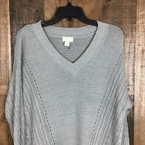 Caslon Women’s Size Small Gray Cable Knit V-Neck Oversized Pullover Sweater NWOT - Picture 7 of 14